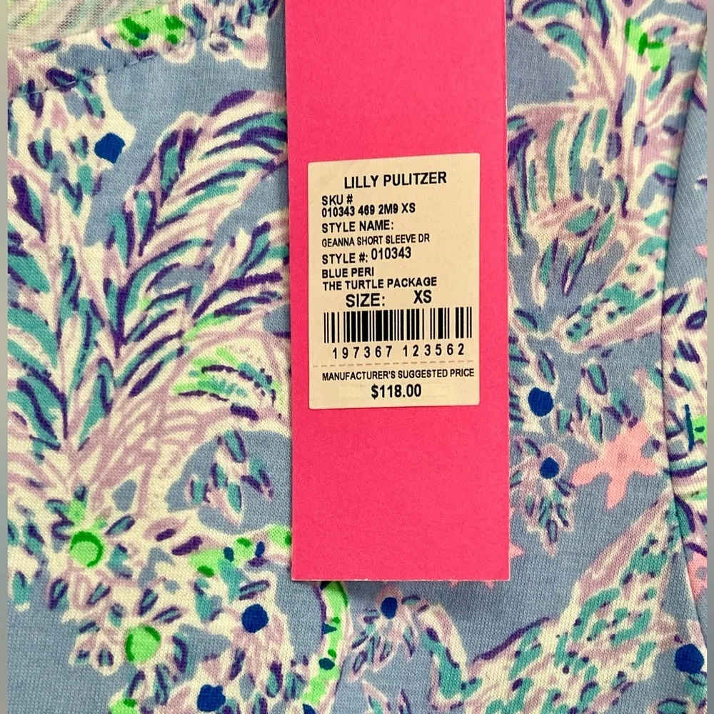 Lilly Pulitzer Geanna Short Sleeve Dress  Blue Peri The Turtle Package XS NWT - Picture 3 of 5